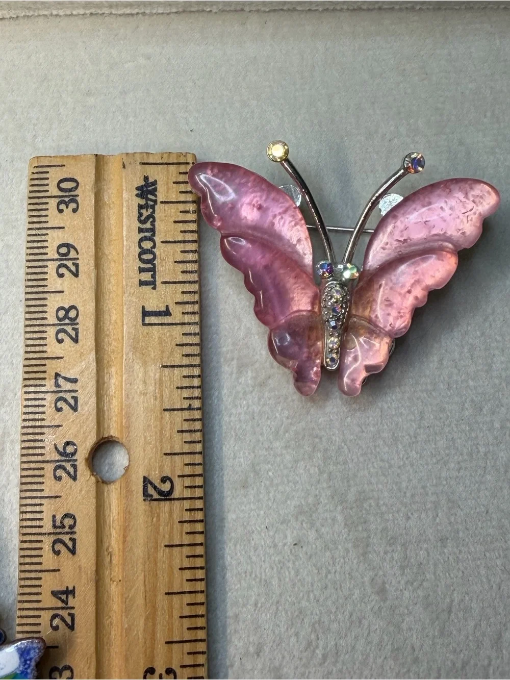 Pink Butterfly Brooch with Rhinestone Accents